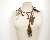 Leaf Lei Lariat Statement Necklace Crochet Embroidery