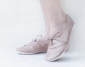Nude Oxfords - Handmade Pastel Leather flat shoes -  CUSTOM FIT