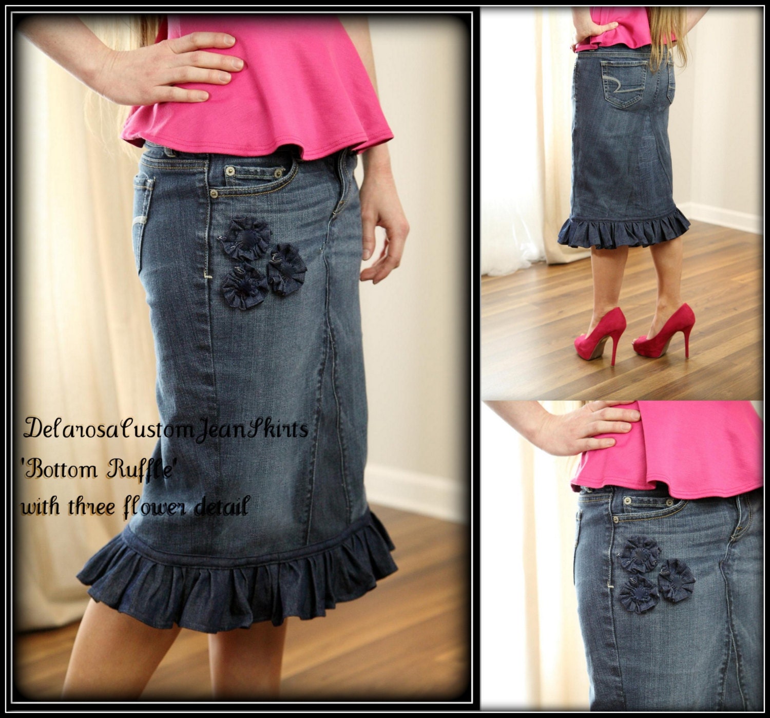 Custom Order to Your size 'Ruffle Skirt  w/three flower detail' size 2 4 6 8 10 12 14