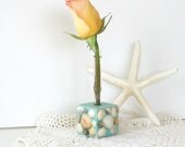 BUD VASE covered in sea shells. Beach cottage decor, nautical, one of a kind