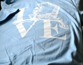 LOVE Alaska T shirt. White on Ice Blue. Brianna Reagan Original design.