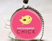Photography Chick Camera Jewelry For Photographers Pink and Yellow Art Pendant With Ball Chain Necklace Included