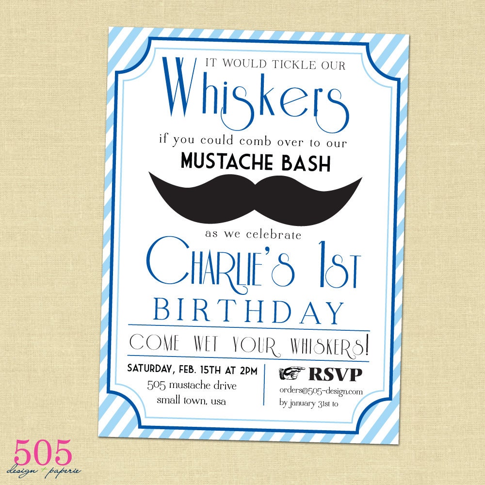 Mustache Birthday Party Invitation - Digital Invitation by 505 Design Paperie