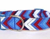 Firecracker Chevron - 4th of July - Americana Dog Collar  - Red, White and Blue Chevron Dog Collar