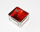 Stained Glass Box Tangerine Sunset Orange 2x2 Ring Box w/ Bumblebee Engagement Wedding Ceremony Hand-crafted