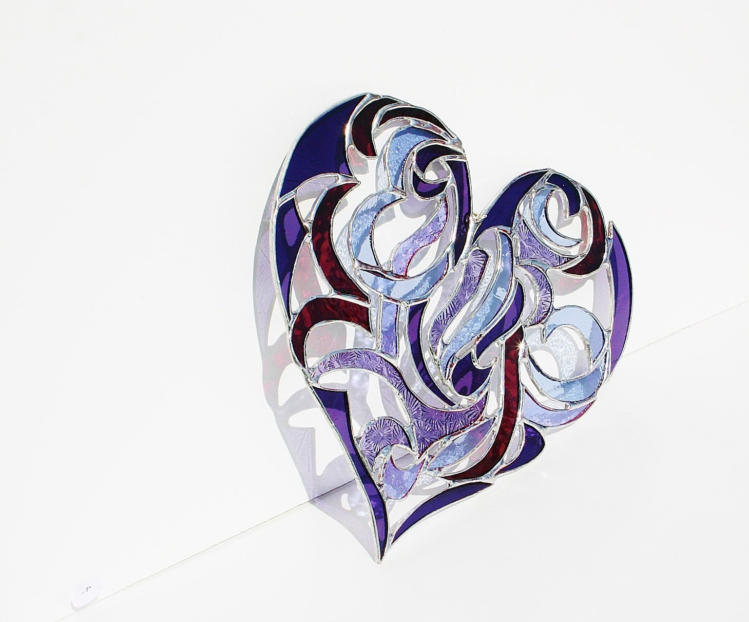Stained Glass Heart Suncatcher Window Ornament in an Intricate Tribal Motif Mothers Day Wedding Gift Bride Groom Anniversary Gift