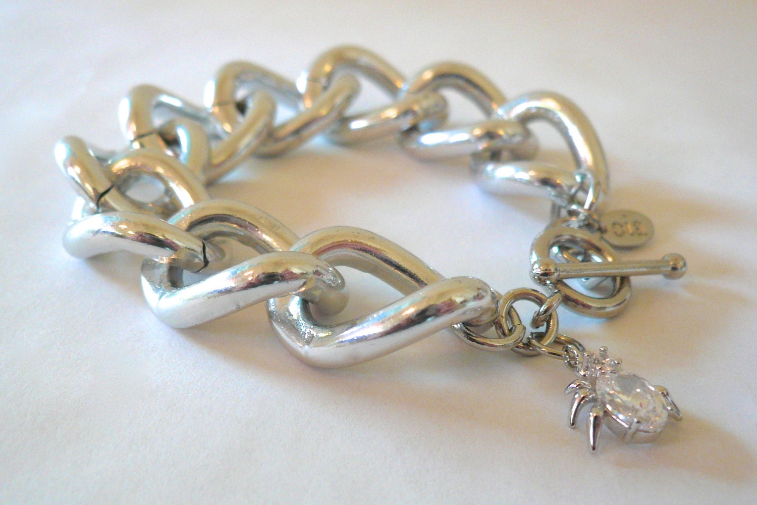 Silver Chunky Chain Bracelet with Cubic Zirconia Critter Charm