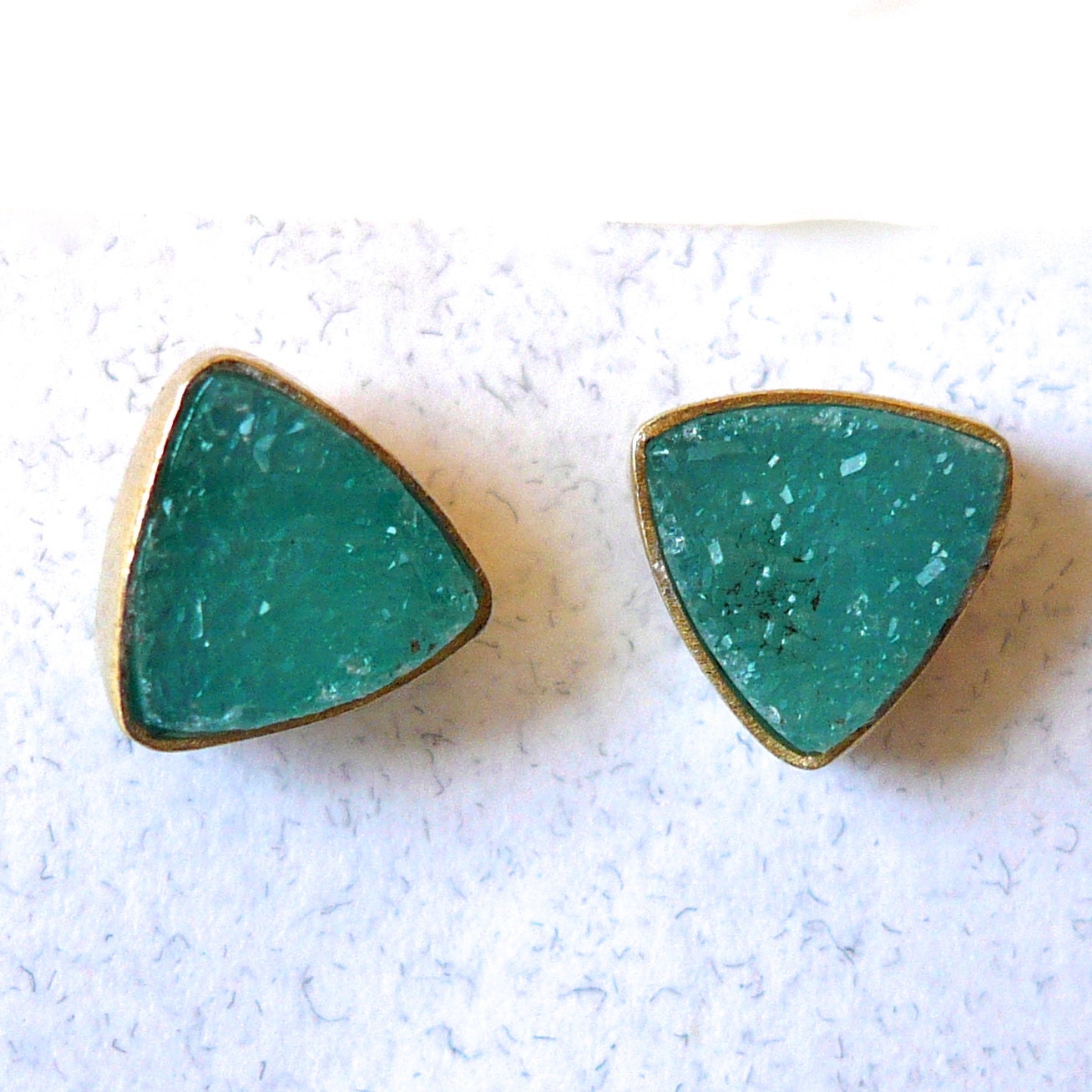 Delicate Aqua Green Druzy Triangle Studs