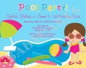 Pool Party Birthday Invitation - Choose your girl - DIY Print Your Own Matching party printables available