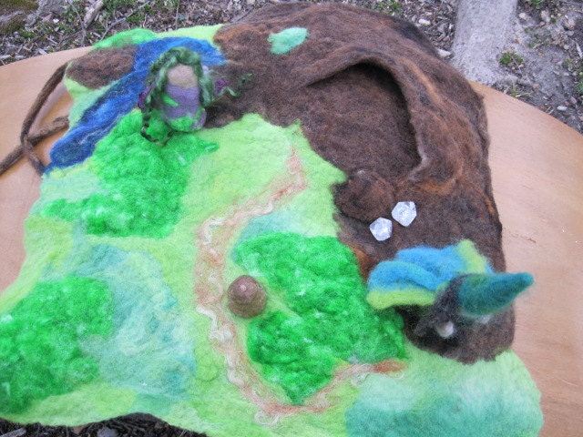 Waldorf style playscape with cave - double sided playmat, wet felted wonderland