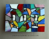 Multi-Color Stained Glass -  Handmade TRIPLE Mosaic Light Switch Cover Wall Plate