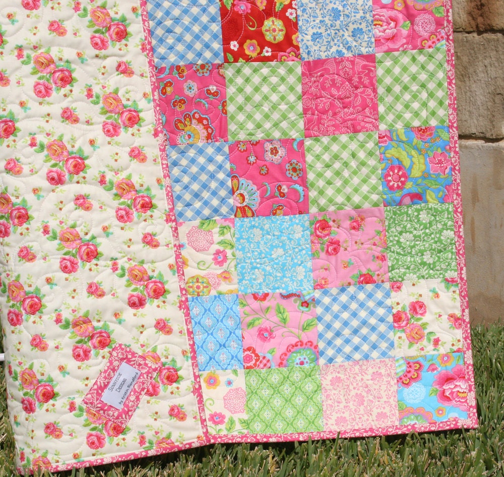 Gypsy Girl Baby Quilt Patchwork Pink Blue Girly Girl Blanket