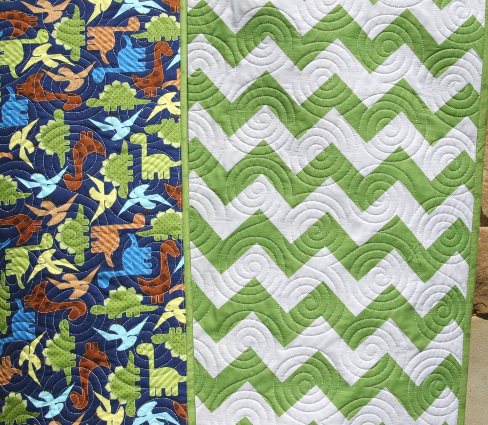Chevron Quilt Baby Boy Dinosaurs Brown Blue Green