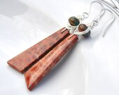 Long Rustic Orange Birds Eye Jasper Earrings in Sterling Silver - Natural Gemstone Earrings, Orange and Blue, Unique Gift For Her