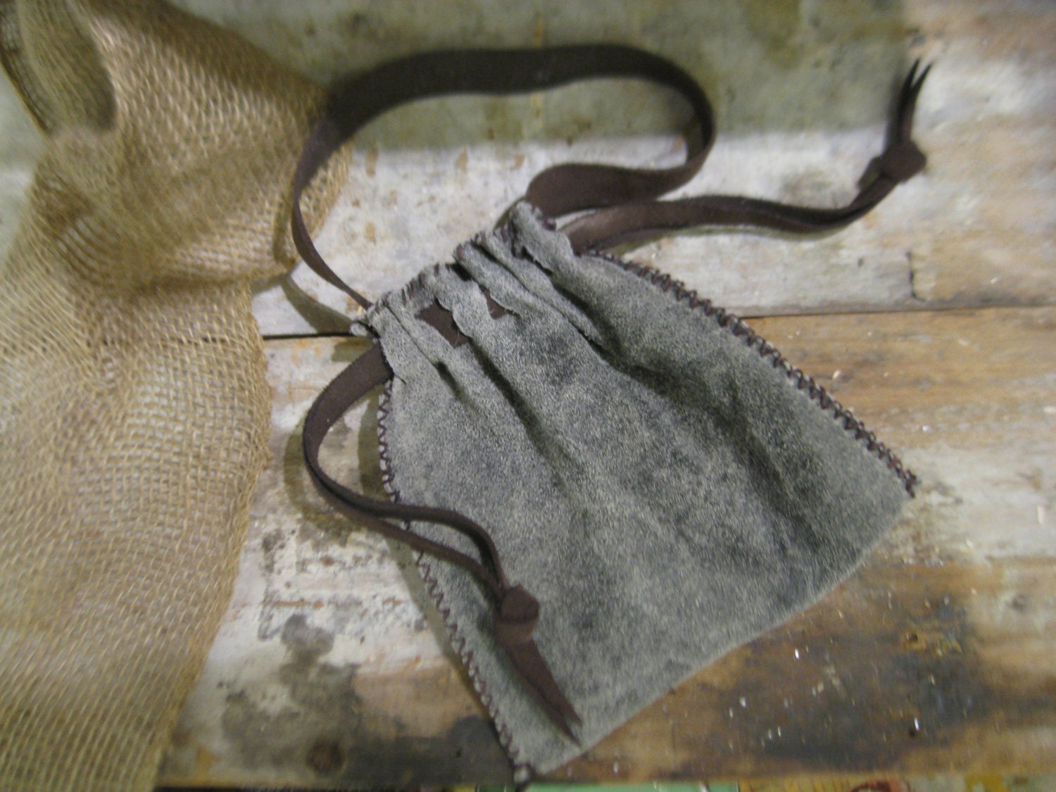 Drawstring Leather Coin Purse / Dice Bag, Aged Gray - Hand Sewn - Medieval/Fantasy/Renaissance/Pirate/SCA/Steampunk - Film-overstock leather