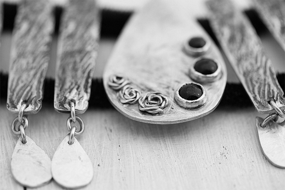 Silver Necklace Large Choker Black Garment