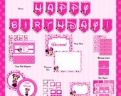 INSTANT DOWNLOAD - DIY Printable Minnie Mouse Polka Dots Ultimate Birthday Party Package, Hot Pink