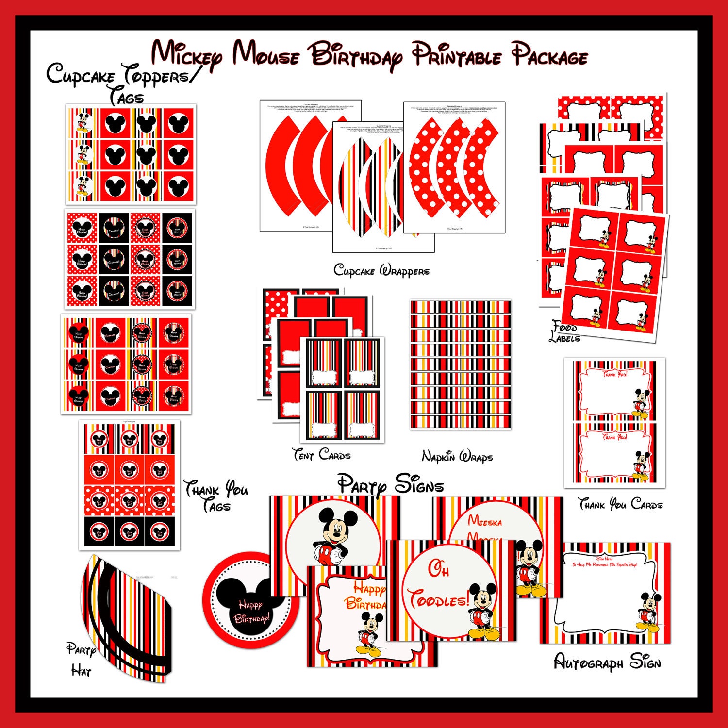 INSTANT DOWNLOAD -50% off - DIY Printable Mickey Mouse Birthday Package
