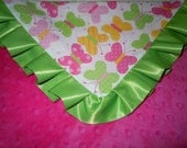 READY TO SHIP - Spring Butterflies Minky Binky with satin ruffle