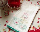 Retro inspired embroidered kitchen towel