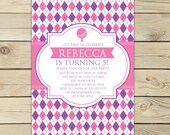 Preppy Pink & Purple Golf Argyle Printable Birthday Invitation party 5x7 invitation or Baby Shower Il_170x135
