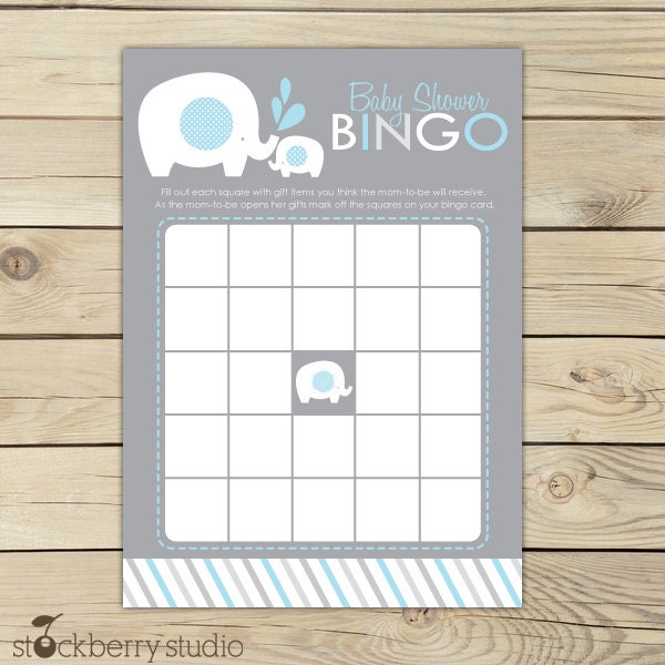 Blue and Gray Elephant Baby Shower Printable Bingo Game - Instant Download Il_170x135
