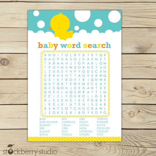 Rubber Ducky Baby Shower Printable Word Search Game - Instant Download Il_570xn