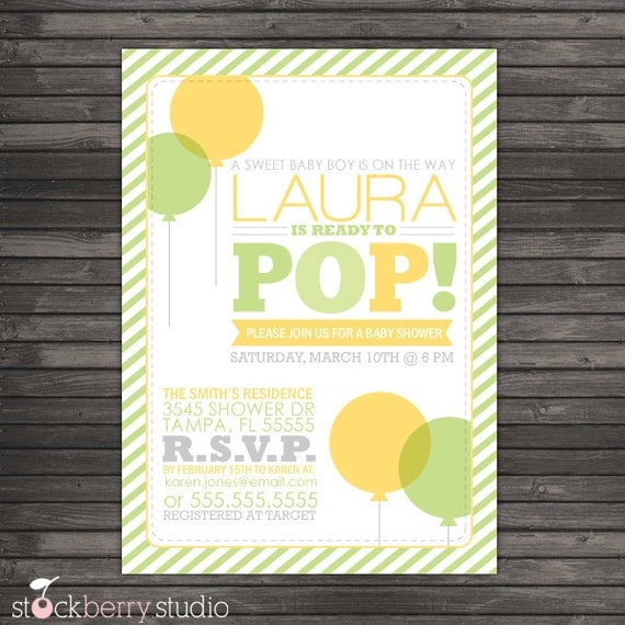 Ready to Pop Baby Shower Printable Invitation - Lime Green and Yellow Il_570xn