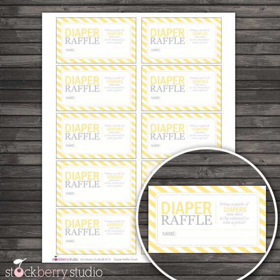 Yellow Baby Shower Diaper Raffle Tickets - Instant Download Il_570xn