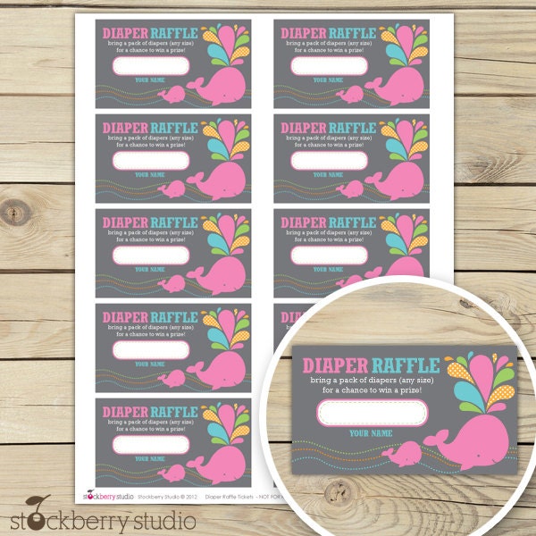 Hot Pink Whale Boy Baby Shower Diaper Raffle Tickets - Instant Download Il_570xn