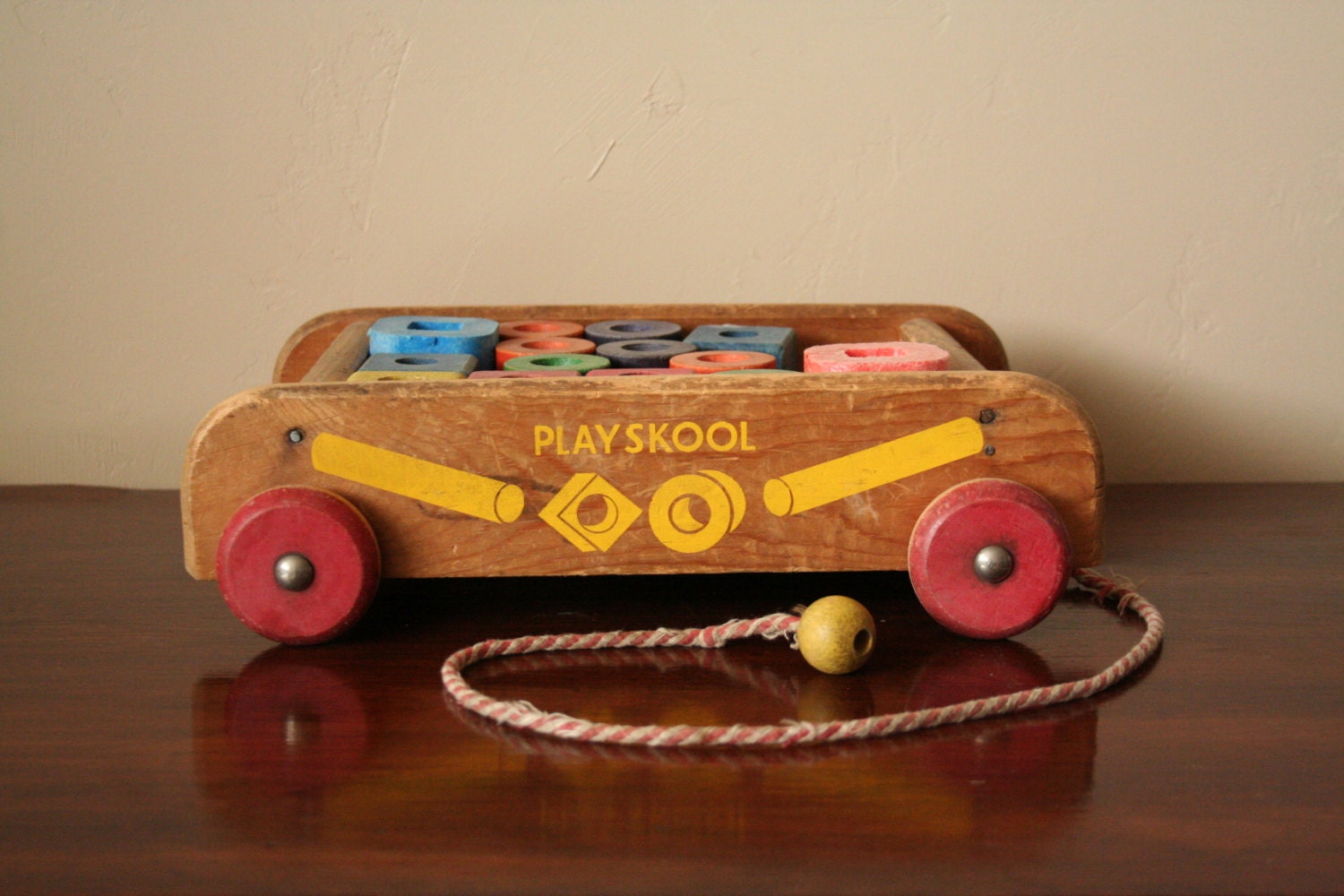 Vintage Playskool Wagon with Wooden Blocks