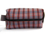 Dopp kit, men's toiletry bag , wash bag, cotton plaid, travel pouch, shaving bag