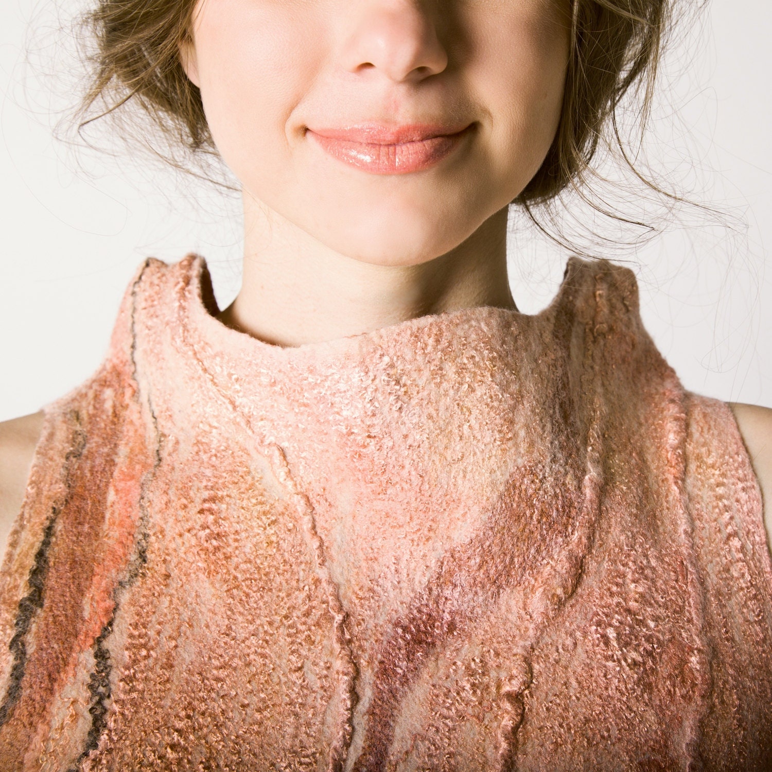 Felted top, coral brown tangerine orange terracotta tank top size S-M, OOAK