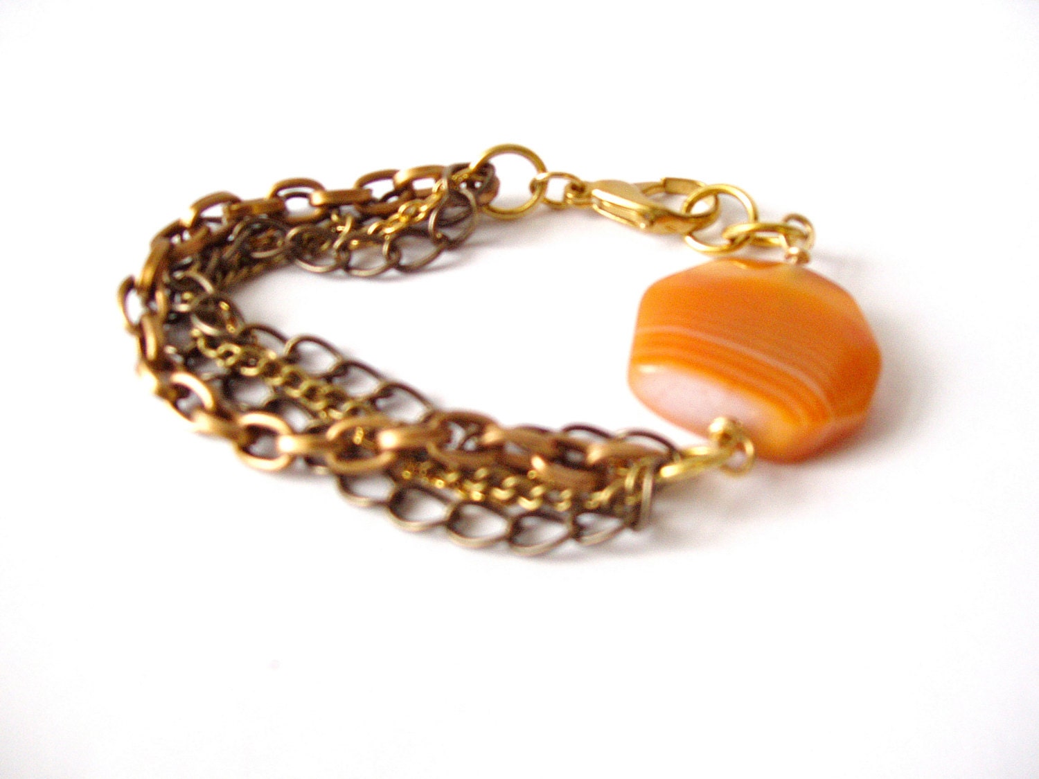 Chantale Yellow Ochre/Amber Agate Bronze and Gold boho chic repurposed chain Bracelet - LaNomRahDesigns Chantale Yellow Ochre/Amber Agate Bronze and Gold boho chic repurposed chain Bracelet - LaNomRahDesigns