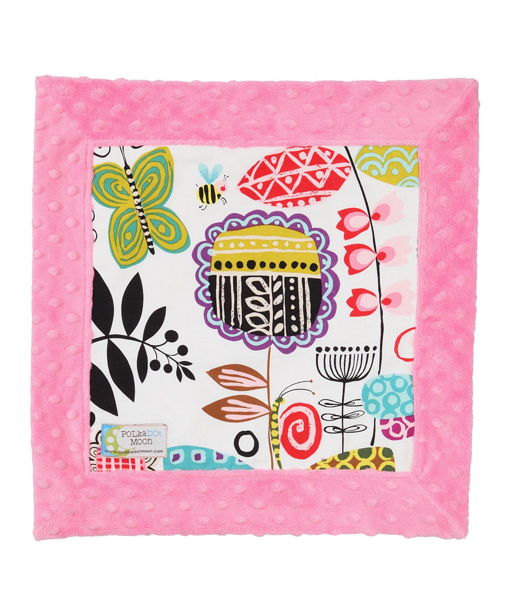 Baby Girl LUXE Lovey / Security Blanket -Modern Flowers on Pink Minky - Unique Baby GIRL Gift