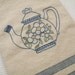 Teapot Blue Flowers, Spring Time, Kitchen Towel, Hand Embroidered