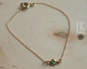 SALE Green Evil Eye Gold Filled Chain Bracelet