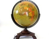 Vintage World Globe c1948 Illuminated Glass 16in. Replogle