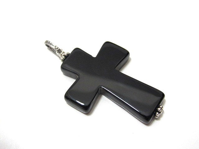 Onyx Cross Pendant Black Gothic Religious Sterling Silver Interchangeable Jewelry