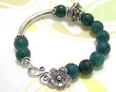 Emerald Bracelet Sterling Silver Asymmetrical Chunky Bali Style Jewelry