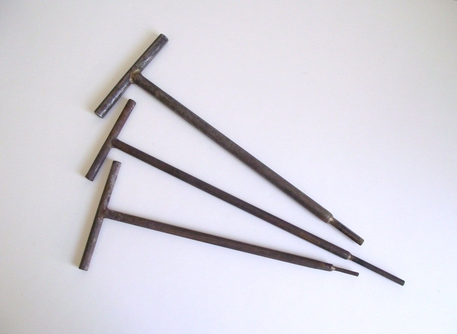 Vintage Allen Keys Long T Handled Hex Wrenches Set of 3 Industrial
