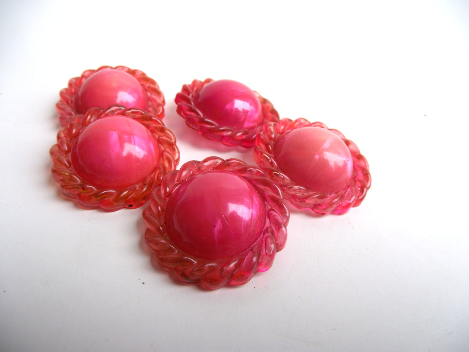 Pink Shank Back Buttons Set of 5 Vintage Plastic Unique Sweater Buttons