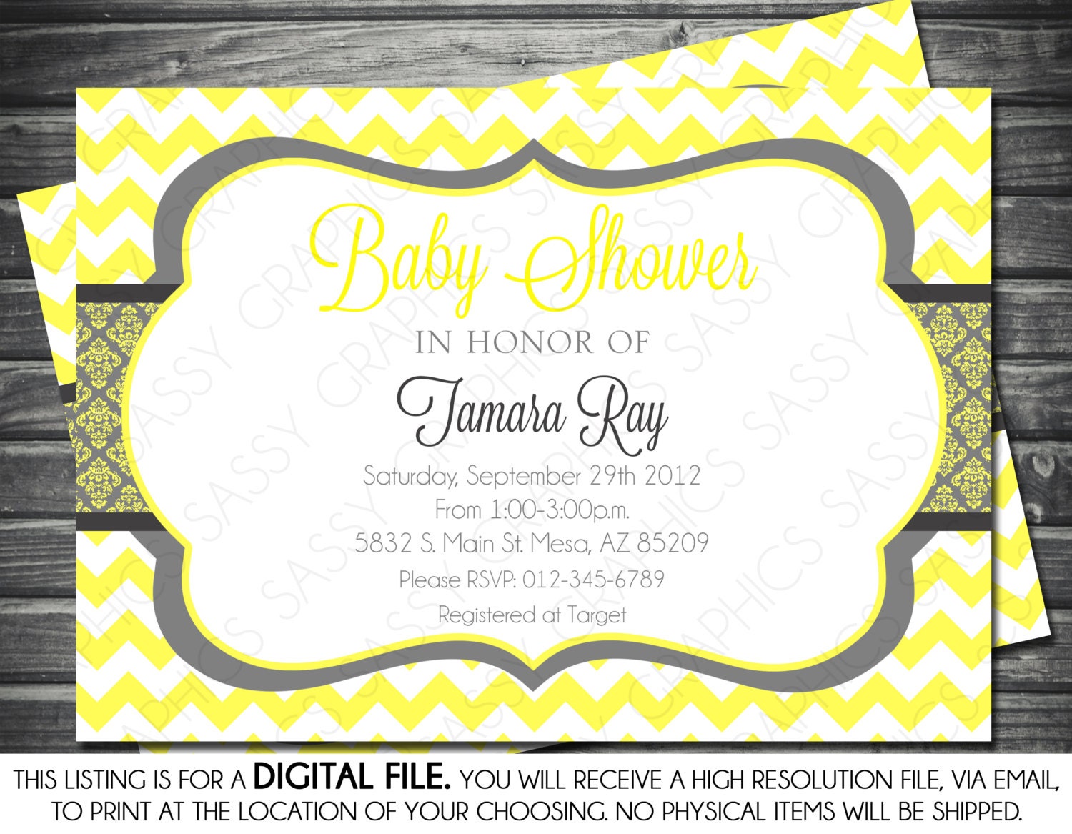 Gender Neutral Baby Shower Invitation - Yellow, Gray, Printable ...