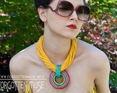 80s - tropical sunshine - yellow pink and blue multi strand braided necklace