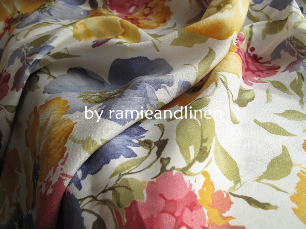 Silk Fabric Silk Linen Blend Floral Print Fabric By Ramieandlinen