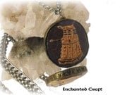 Doctor Who DALEK pendant with EXTERMINATE written on the edge, gunmetal necklace