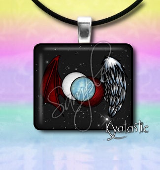 Angel Demon Wings Scrabble Necklace Pendant Charm Necklace