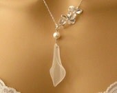 Calla Lily Necklace: Triple Orchid Pearl Calla Lily Bridal Necklace, Romantic Wedding Jewelry, Sterling Silver Elegant Bridal Jewelry, Prom