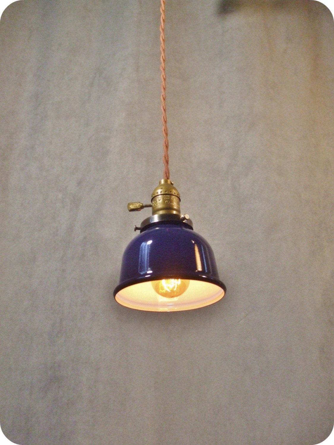 Vintage Industrial Steel Pendant Light - Machine Age Minimalist Bare Bulb Hanging Lamp, Flat Steel Shade