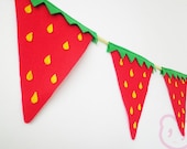Strawberry Bunting Summer Party Flags. Red felt strawberry fun bunting. - HandmadeCuddlesShop
